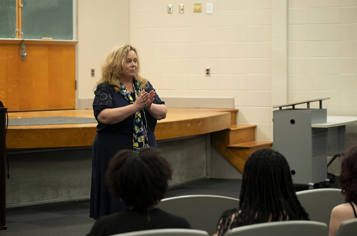 Longtime Mississippi journalist Emily Wagster Pettus addresses students during the Media Mentors session on April 11, 2025.