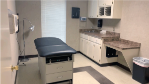 An exam room inside Hall Health is prepped for patient visits. The clinic allows unlimited in-person or telemedicine visits under its monthly membership structure.