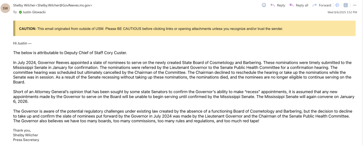 An email from the Mississippi governor’s office.