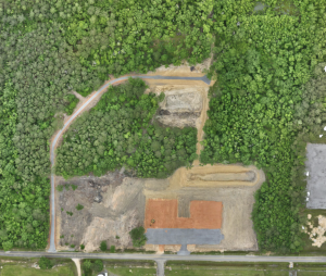 Overhead photo of a partially cleared 30-acre site in Picayune for the new technology park.