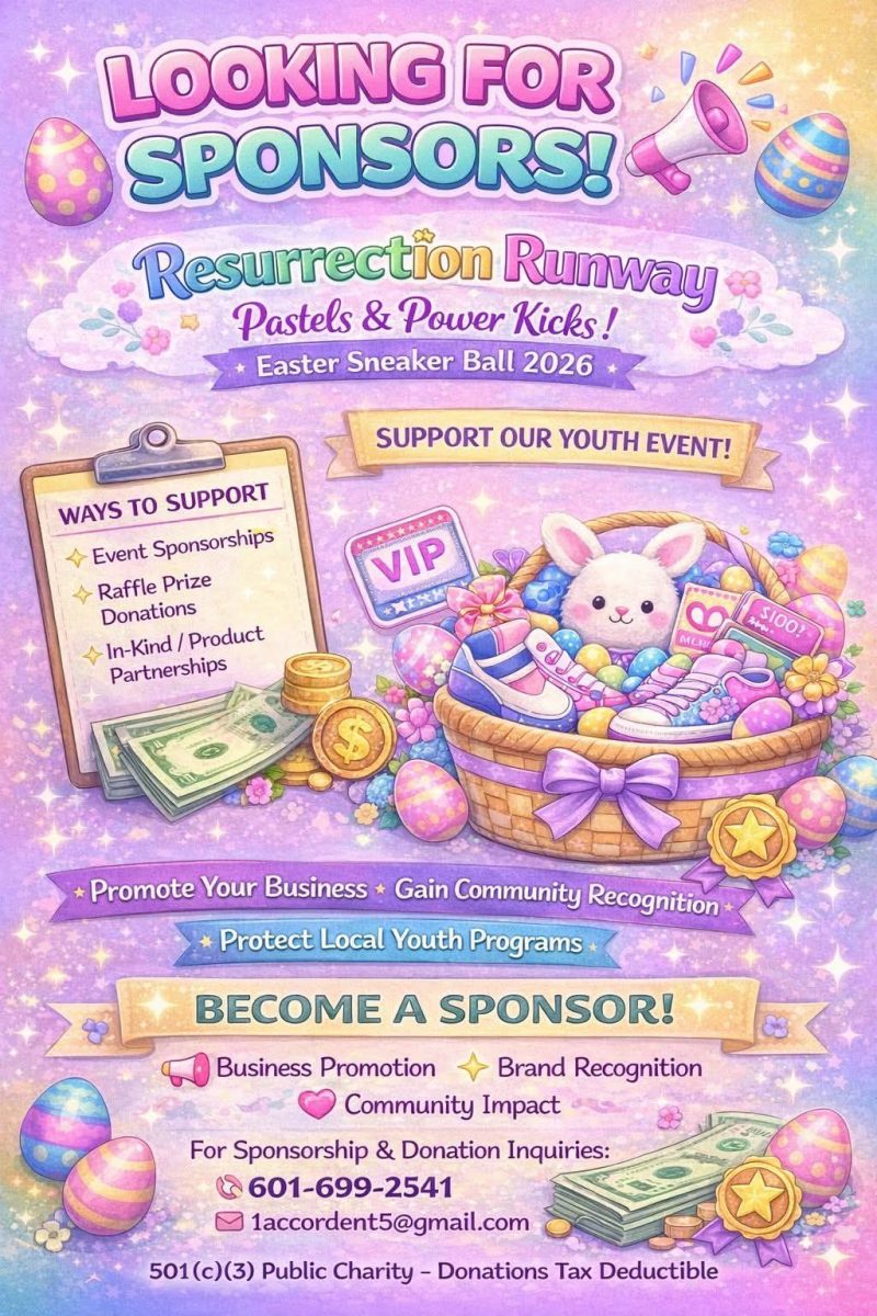 Poster promoting “Resurrection Runway: Pastels and Power Kicks,” an Easter Sneaker Ball scheduled for April 4 at 5 p.m. in Hattiesburg, Mississippi.