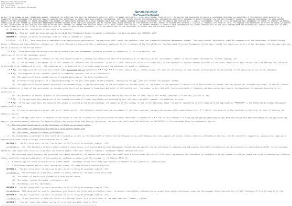A screenshot of Senate Bill 2588 from the Mississippi Legislature website shows legal text for the SHIELD Act.