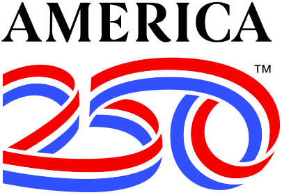The America250 Mississippi logo is centered, with stylized red and blue “250” text on a dark background.