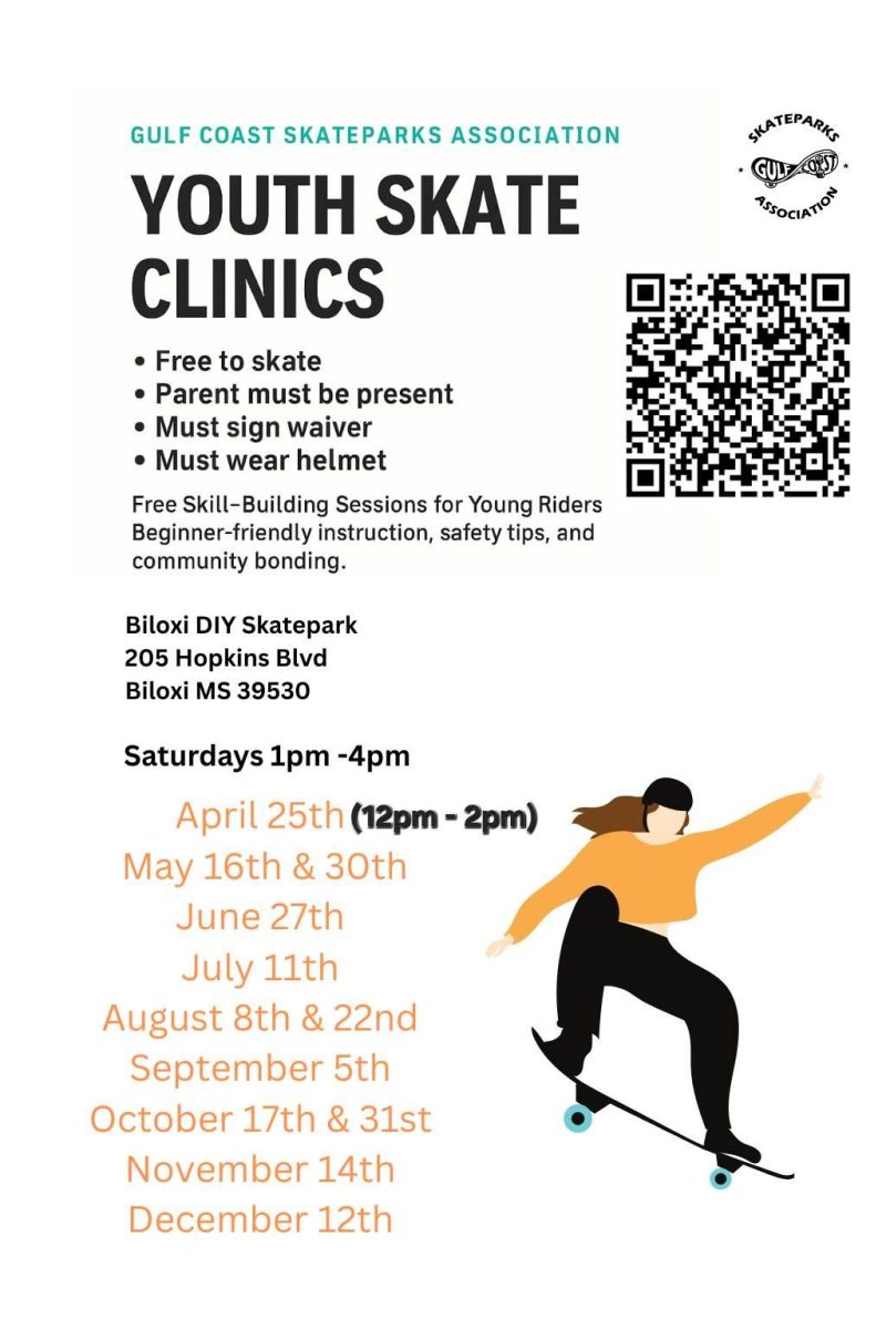 The Gulf Coast Skateparks Association will host youth skate clinics, ages 15 and under, for the rest of the year at least once a month in the afternoons, participants of all skill levels must bring safety gear and signed waivers. 