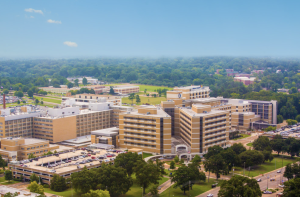 An aerial view shows the University of Mississippi Medical Center campus in Jackson.