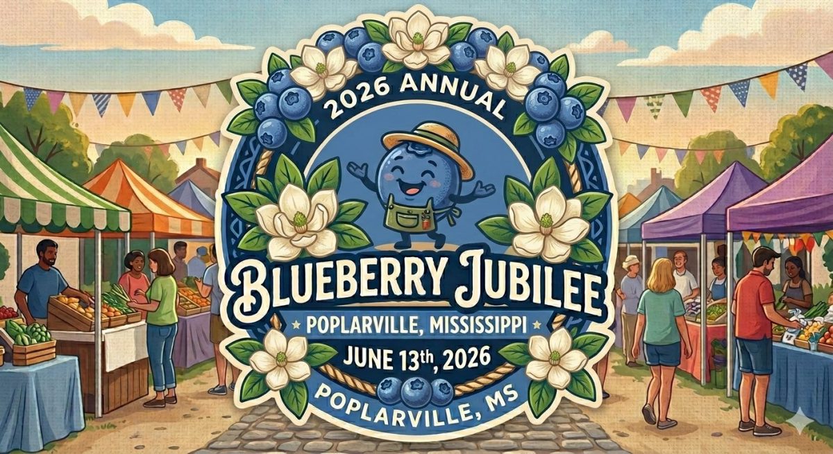 Illustrated Blueberry Jubilee logo with blueberries, magnolia flowers, festival tents and the date June 13, 2026.