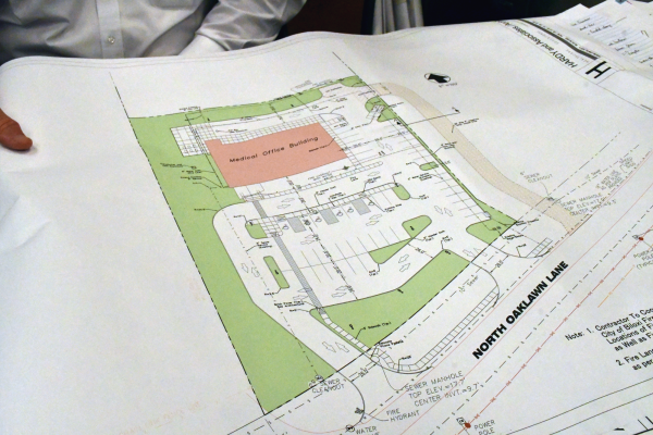 Black-and-white site plan showing the proposed Tomaston Medical Park layout with several phases marked.